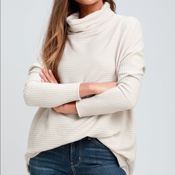 Free People Tops - Free People Beige Cowl Neck Oversized Thermal